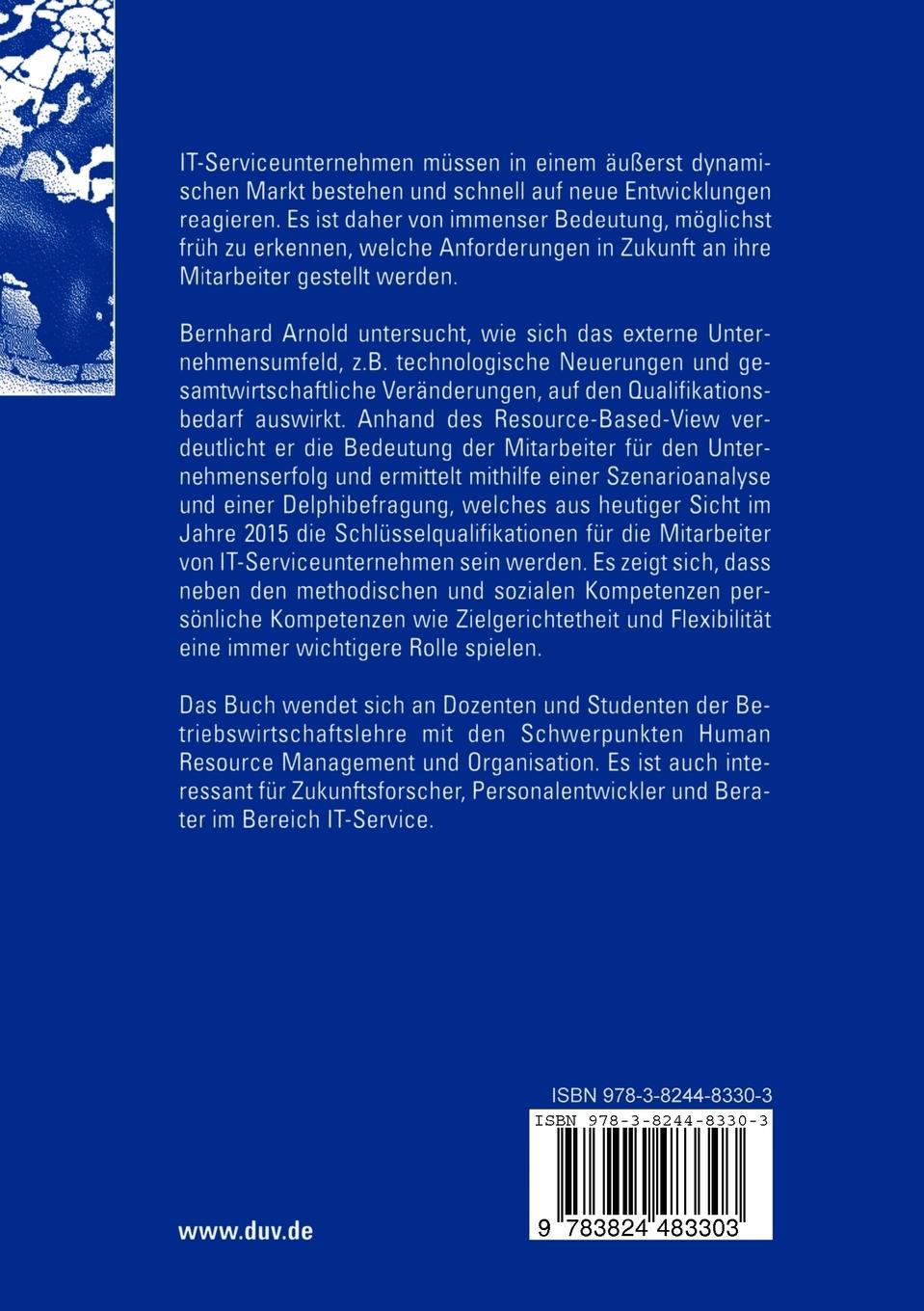 Rückseitencover Prognose von Schlüsselqualifikationen in IT-Serviceunternehmen