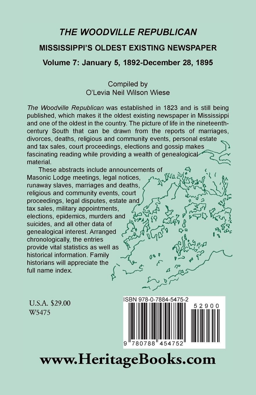 Rückseitencover The Woodville Republican, Mississippi's Oldest Existing Newspaper, Volume 7