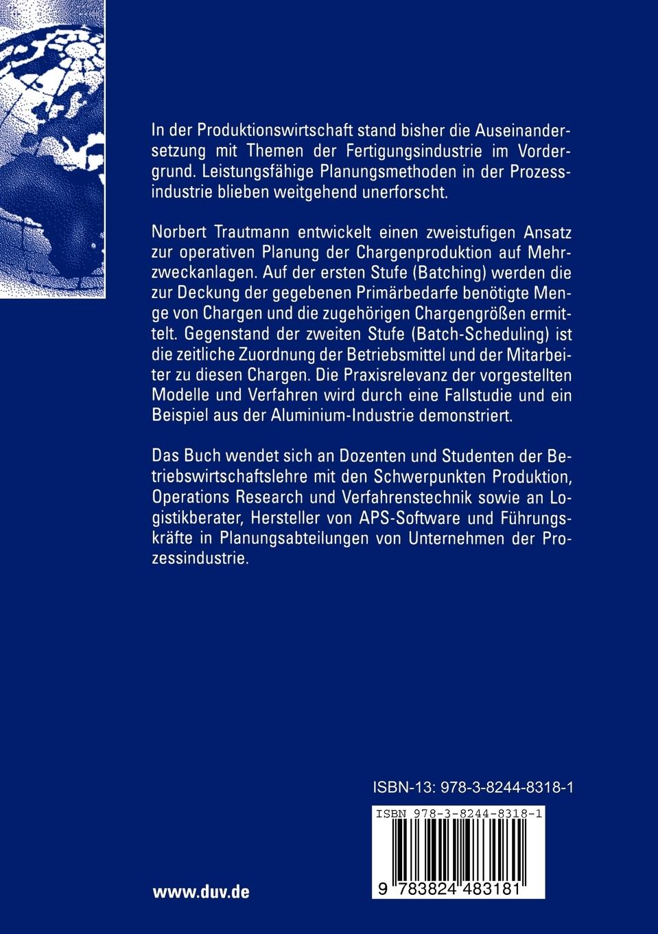 Rückseitencover Operative Planung der Chargenproduktion