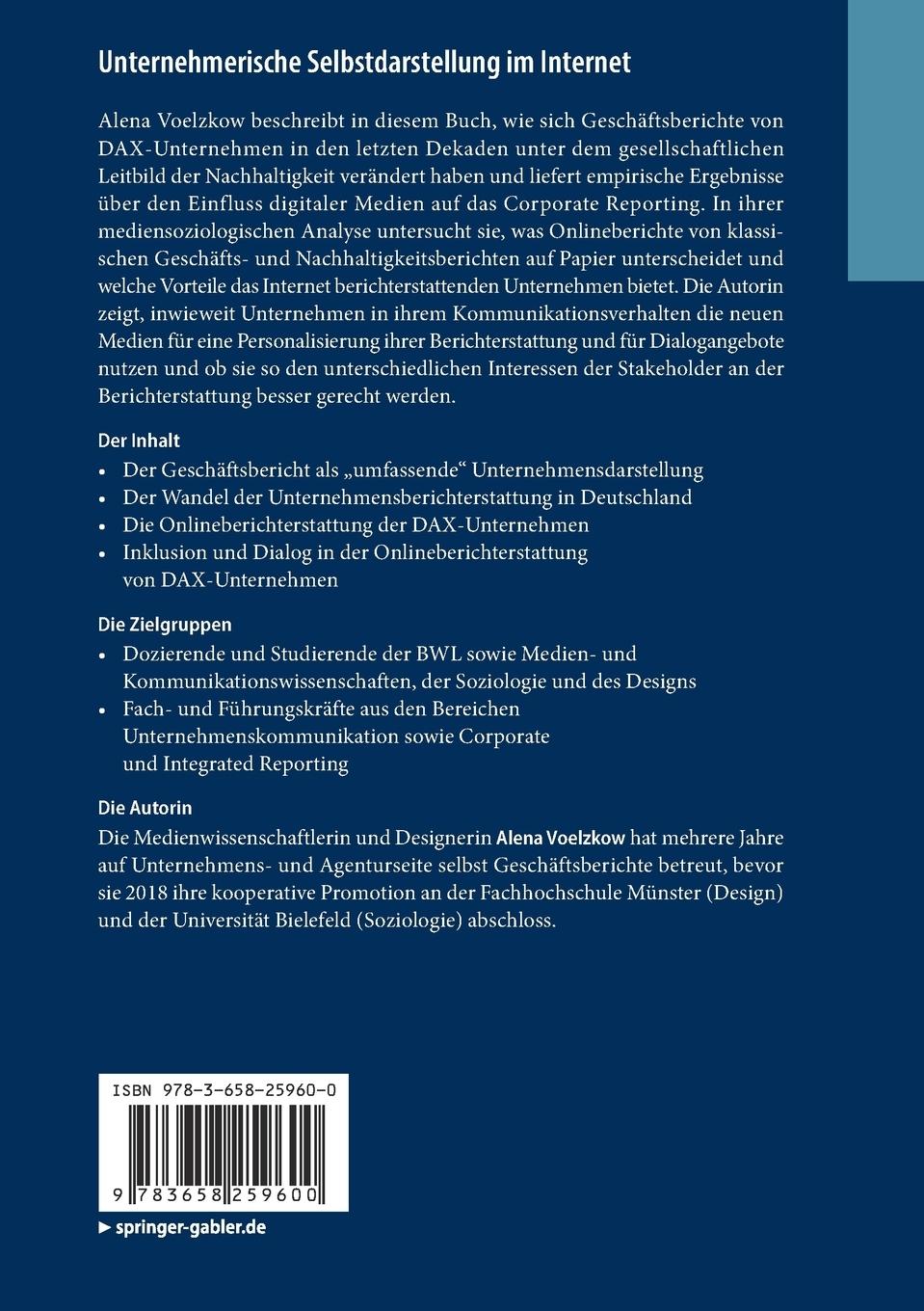 Rückseitencover Unternehmerische Selbstdarstellung im Internet