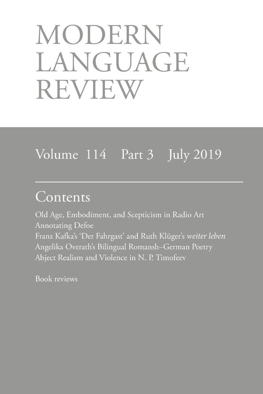 Vorderes Coverbild Modern Language Review (114
