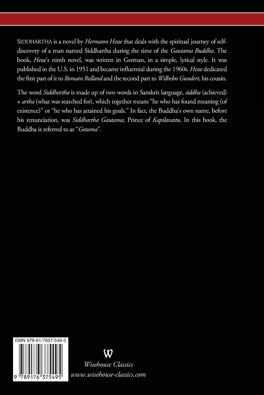 Rückseitencover SIDDHARTHA (Wisehouse Classics Edition)