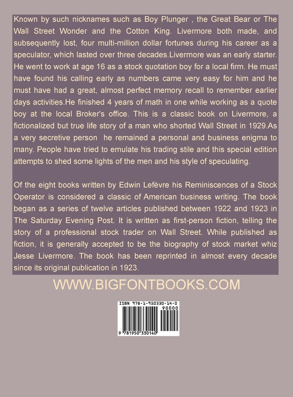 Rückseitencover Reminiscences of a Stock Operator (Annotated Edition)