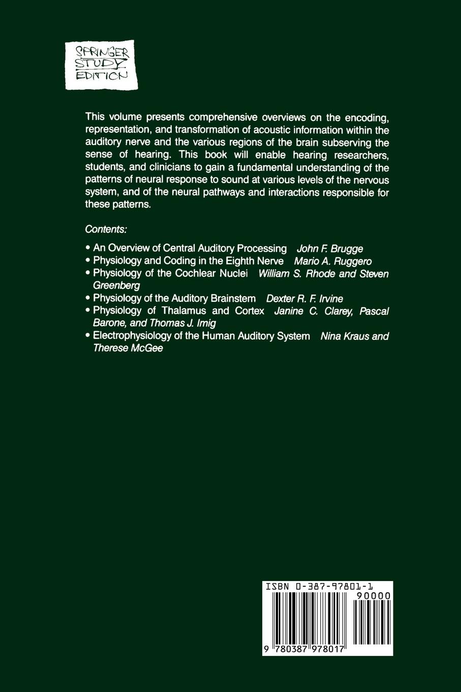 Rückseitencover The Mammalian Auditory Pathway: Neurophysiology