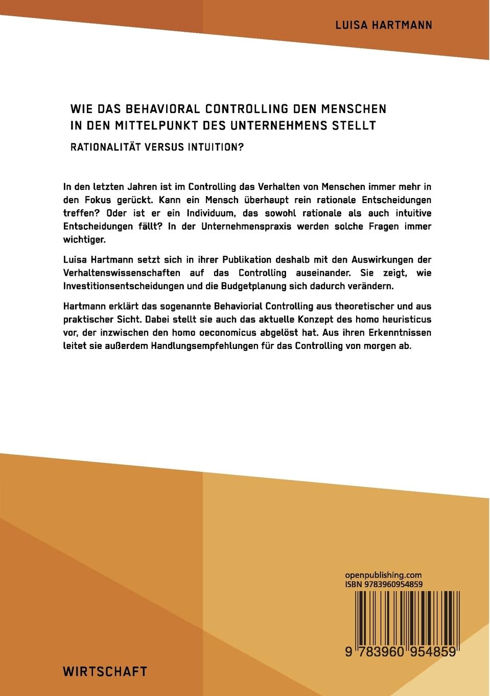 Rückseitencover Rationalität versus Intuition? Wie das Behavioral Controlling den Menschen in den Mittelpunkt des Unternehmens stellt