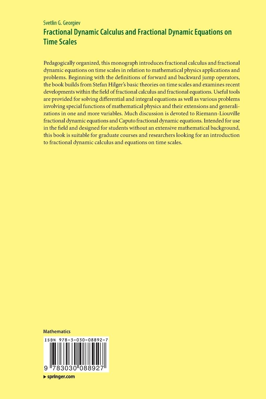 Rückseitencover Fractional Dynamic Calculus and Fractional Dynamic Equations on Time Scales