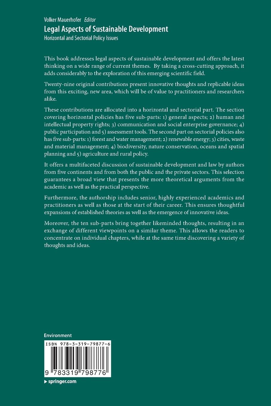 Rückseitencover Legal Aspects of Sustainable Development