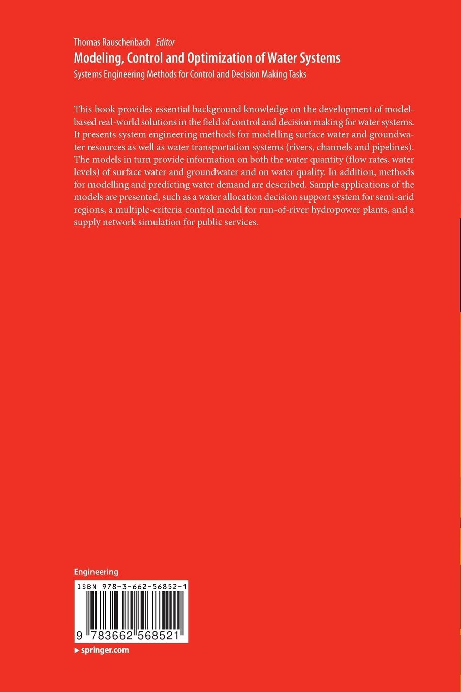 Rückseitencover Modeling, Control and Optimization of Water Systems