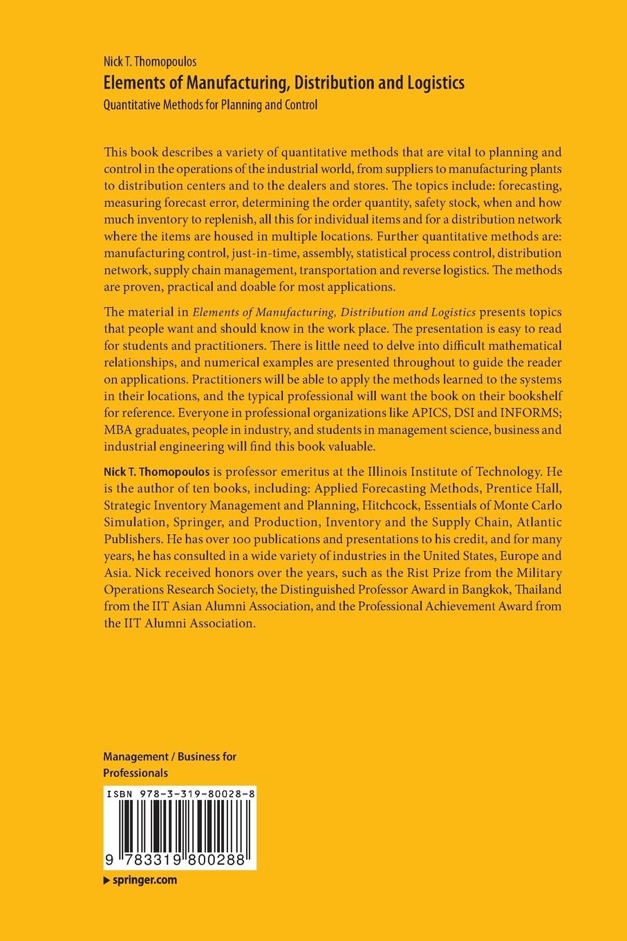 Rückseitencover Elements of Manufacturing, Distribution and Logistics