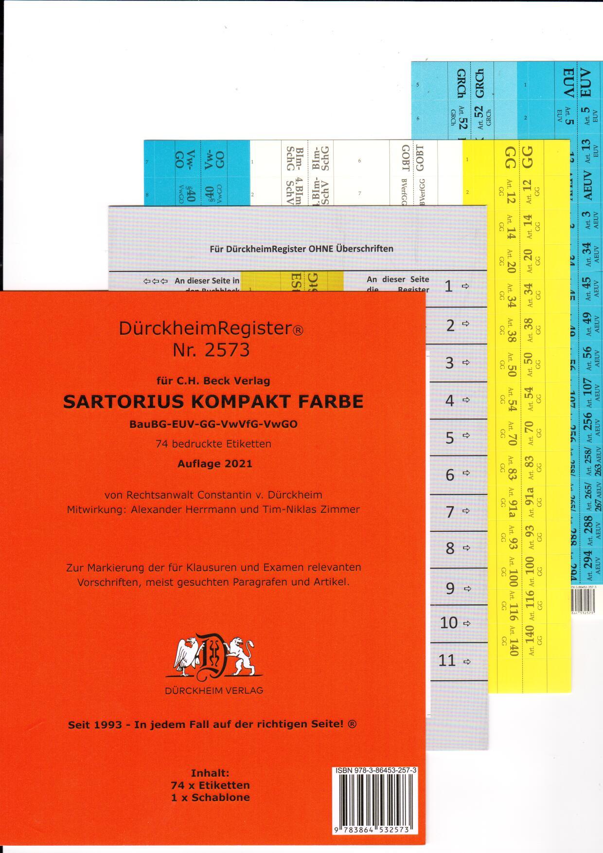 Vorderes Coverbild DürckheimRegister® SARTORIUS KOMPAKT-Farbe (2020) Gesetze und §§