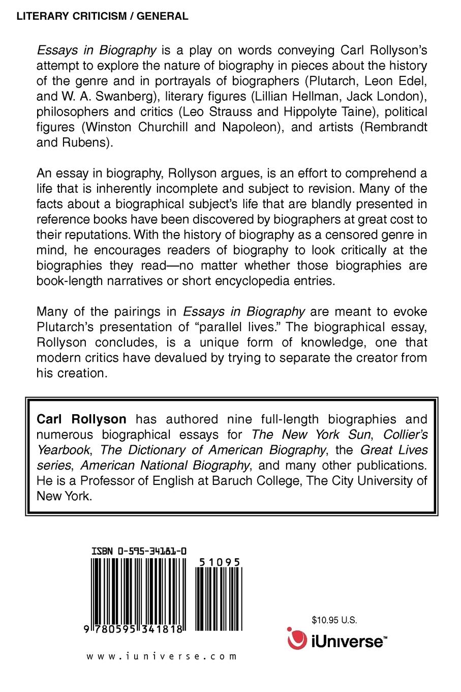 Rückseitencover Essays in Biography