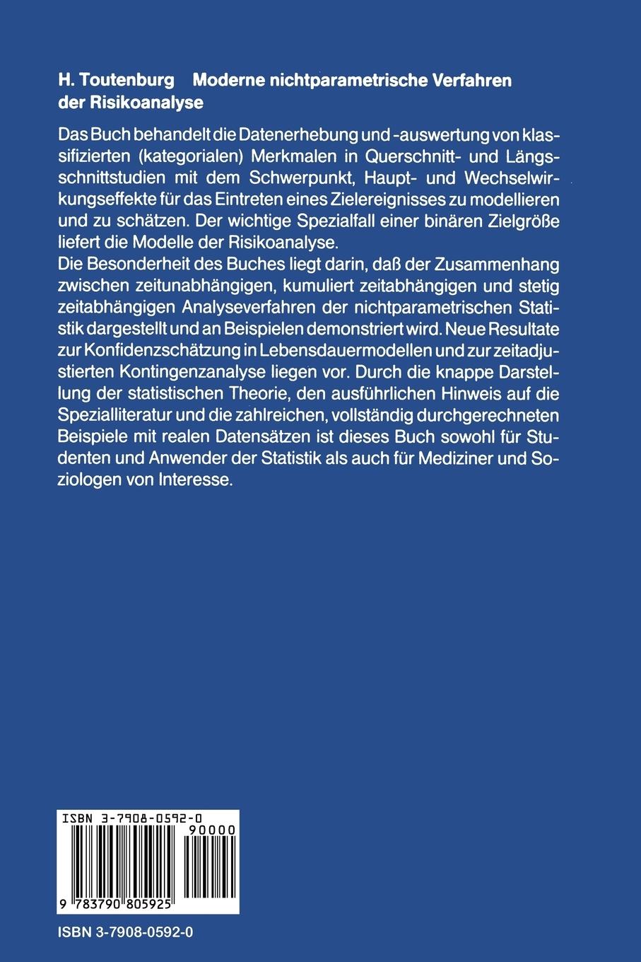Rückseitencover Moderne Nichtparametrische Verfahren der Risikoanalyse