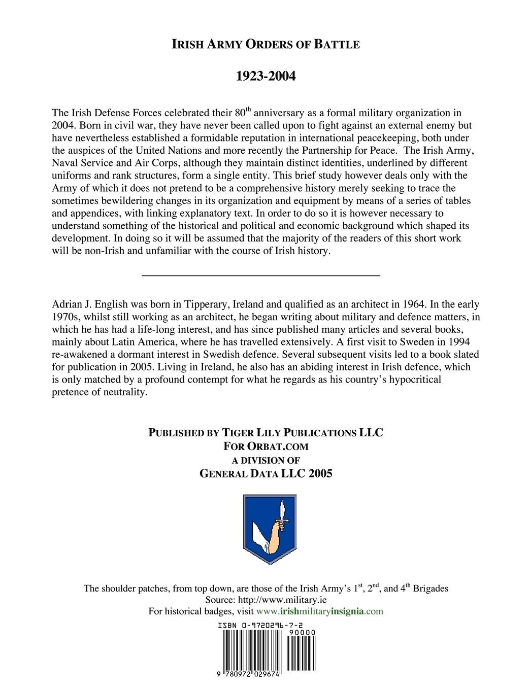 Rückseitencover Irish Army Orders of Battle 1923-2004
