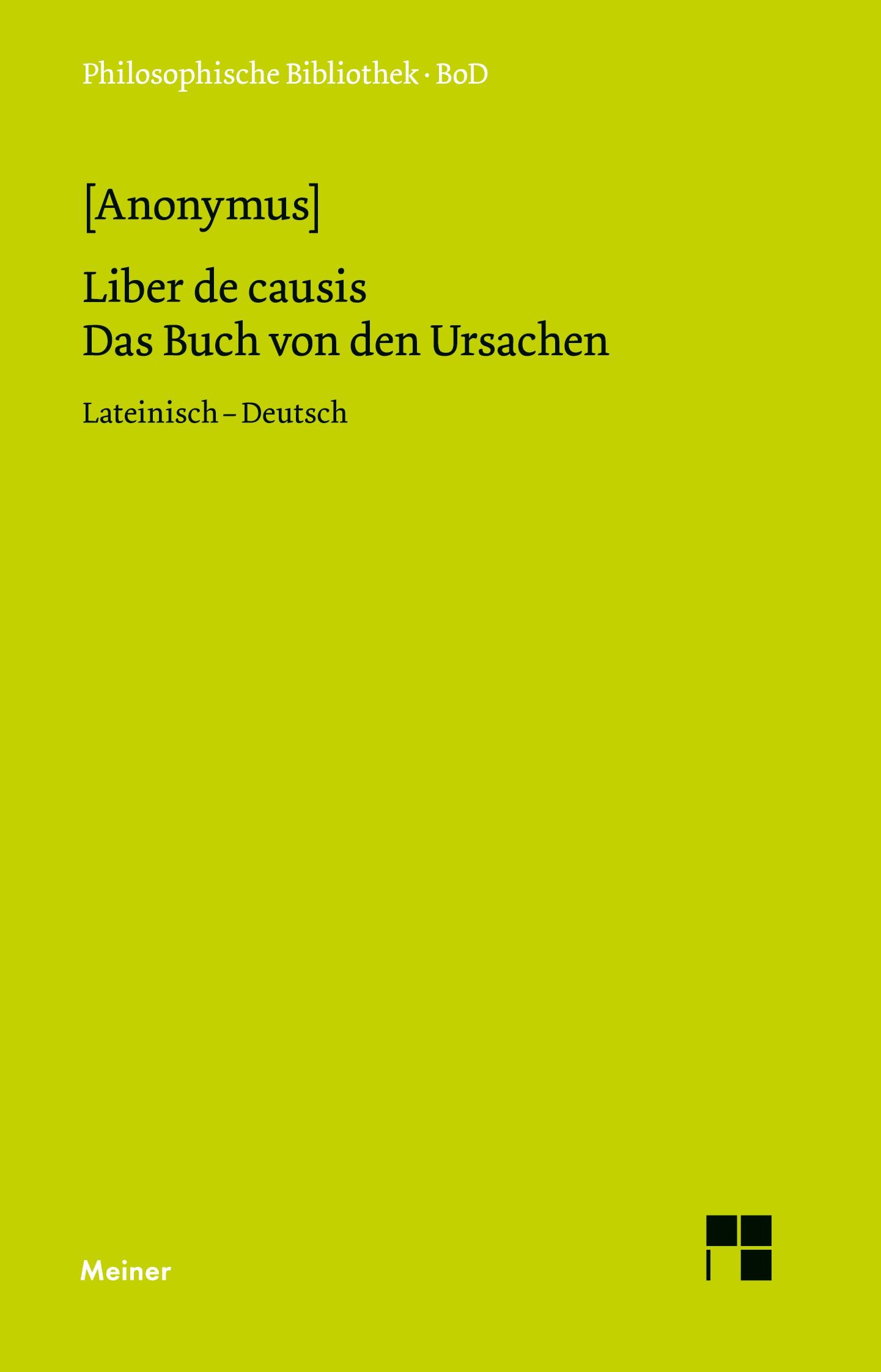 Vorderes Coverbild Liber de causis. Das Buch von den Ursachen