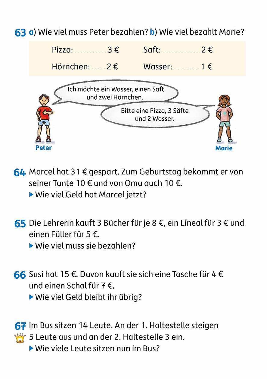 Beispielinhalt (Bild) Textaufgaben 2. Klasse