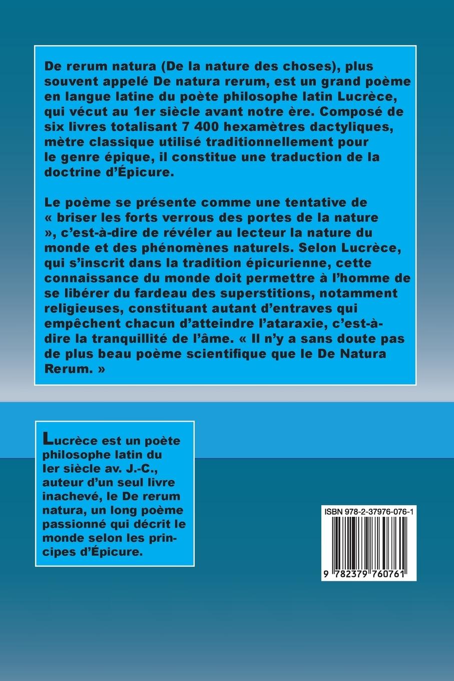 Rückseitencover De la nature des choses