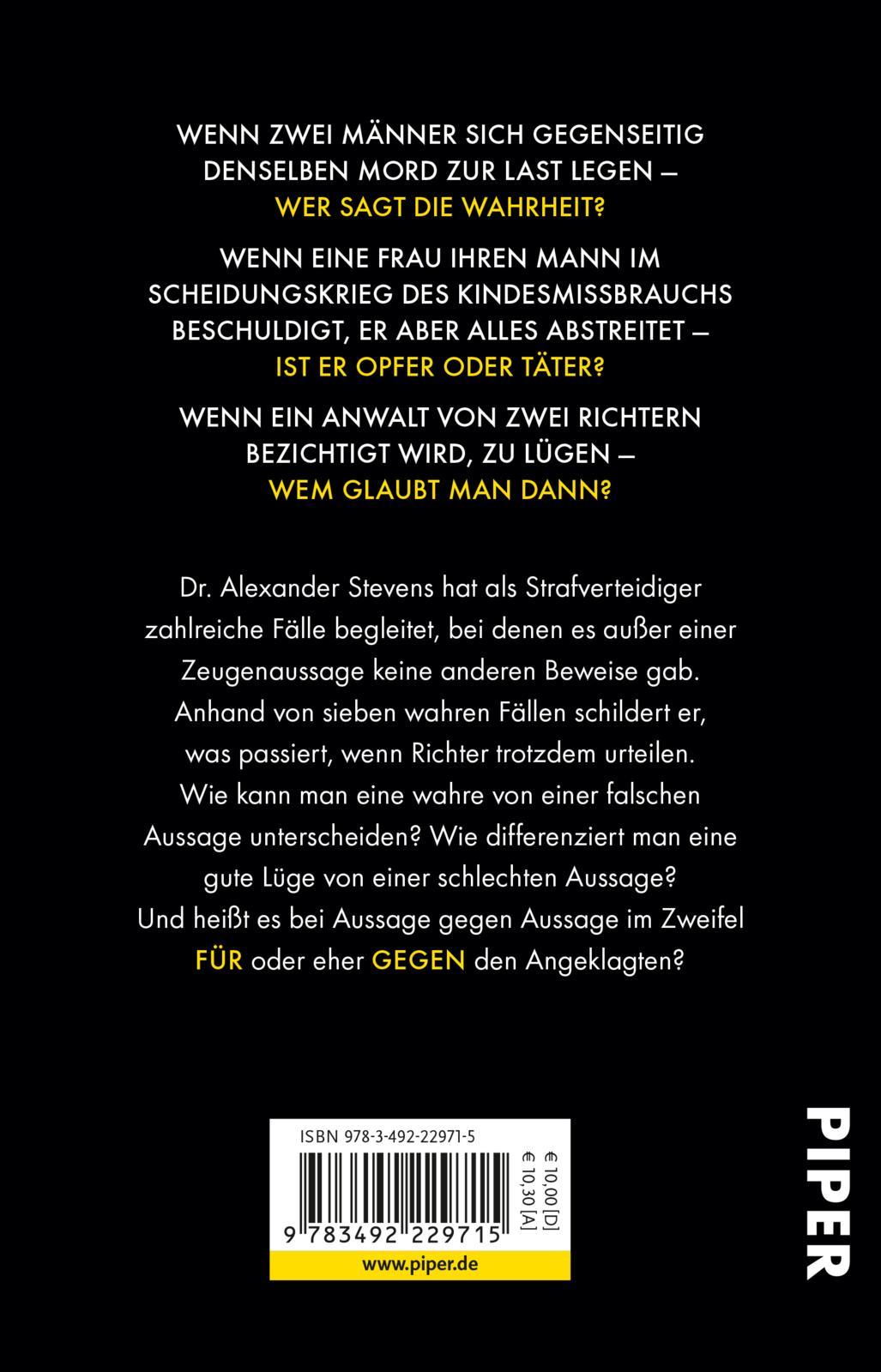 Rückseitencover Aussage gegen Aussage