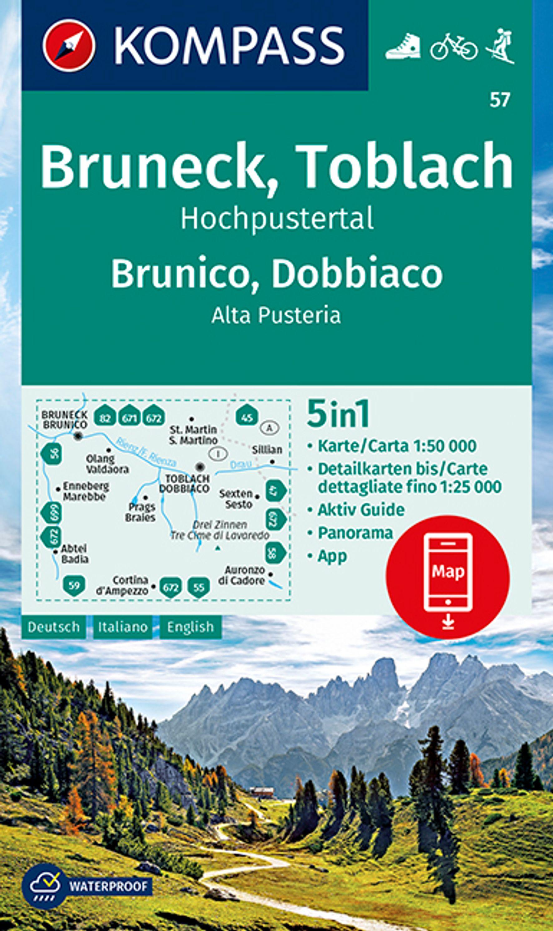 Vorderes Coverbild KOMPASS Wanderkarte 57 Bruneck, Toblach, Hochpustertal, Brunico, Dobbiaco, Alta Pusteria 1:50.000