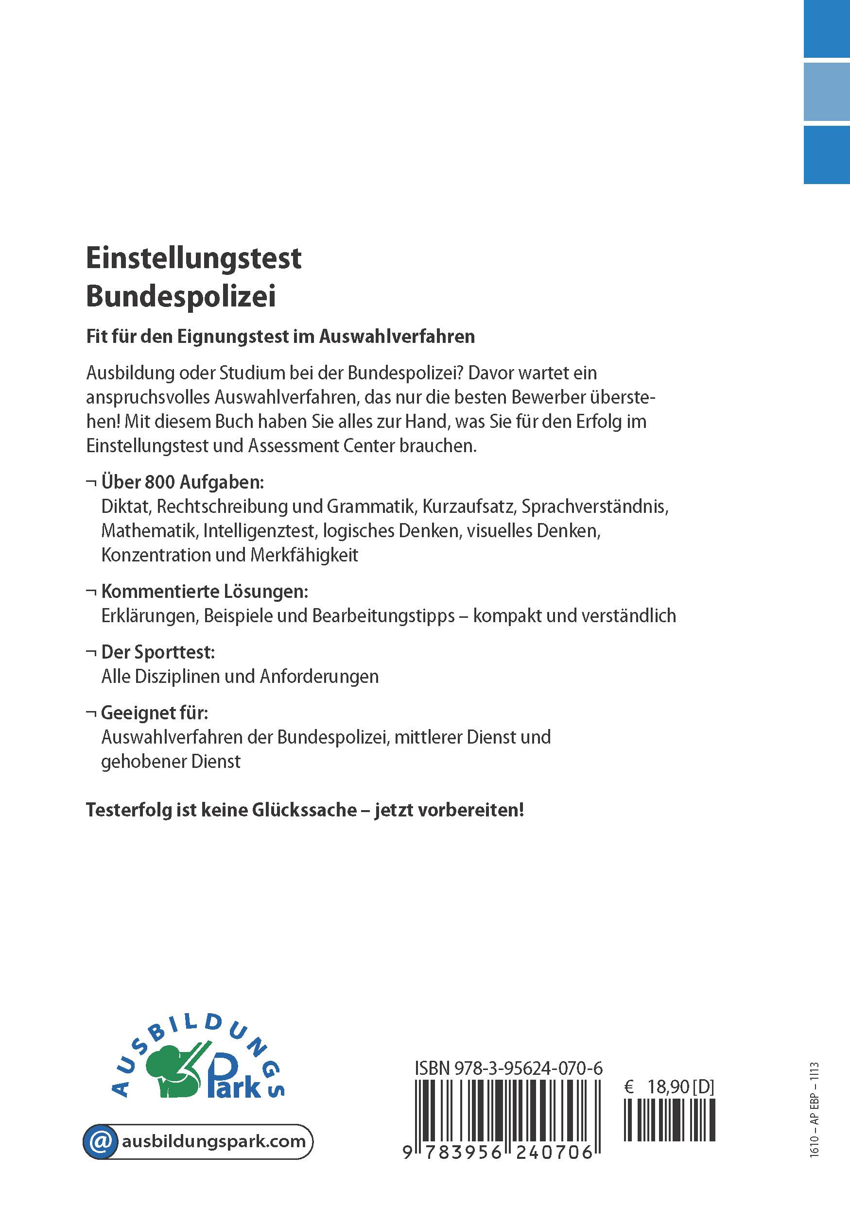 Rückseitencover Einstellungstest Bundespolizei
