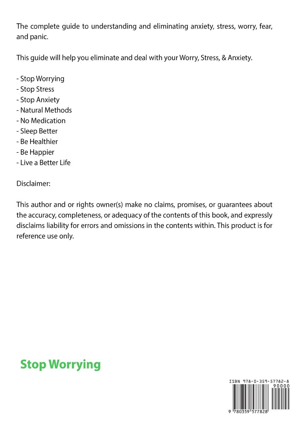 Rückseitencover Stop Worrying How to Eliminate Worry, Stress, & Anxiety to Sleep Better & Be Healthier