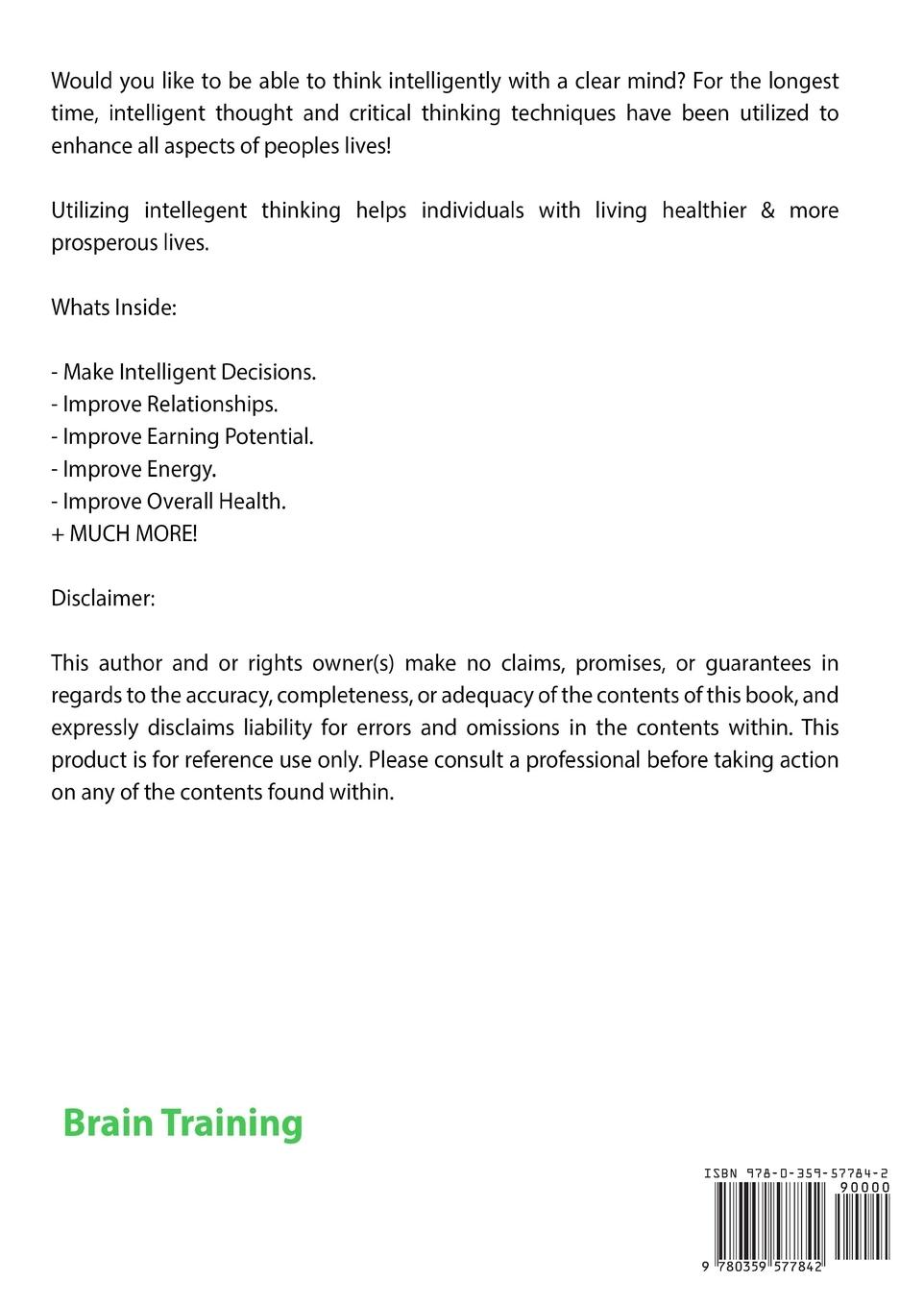 Rückseitencover How to Train Your Brain for Intelligent Thought Learn How to Master Learning, Cognition, & Increase IQ