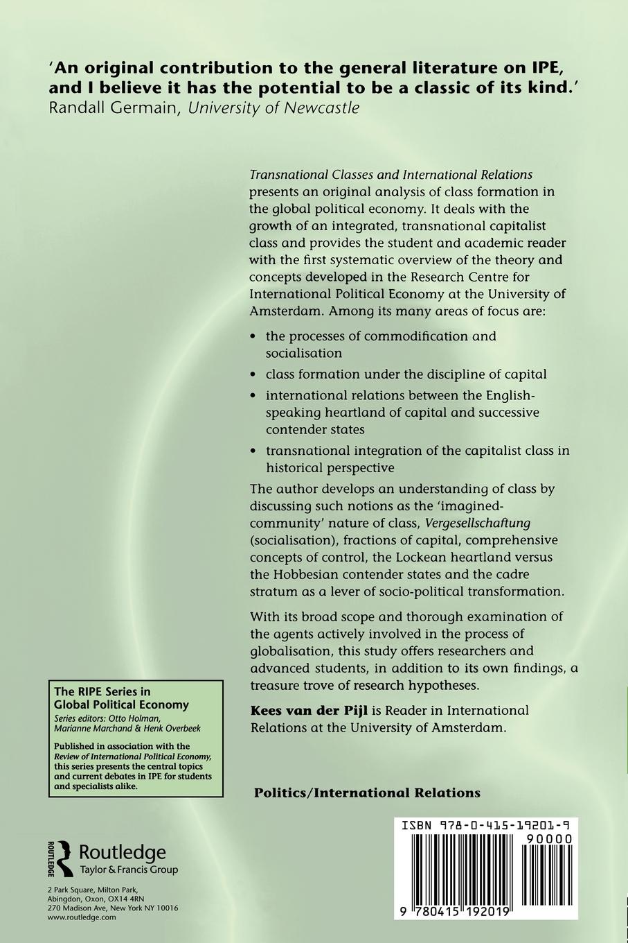 Rückseitencover Transnational Classes and International Relations