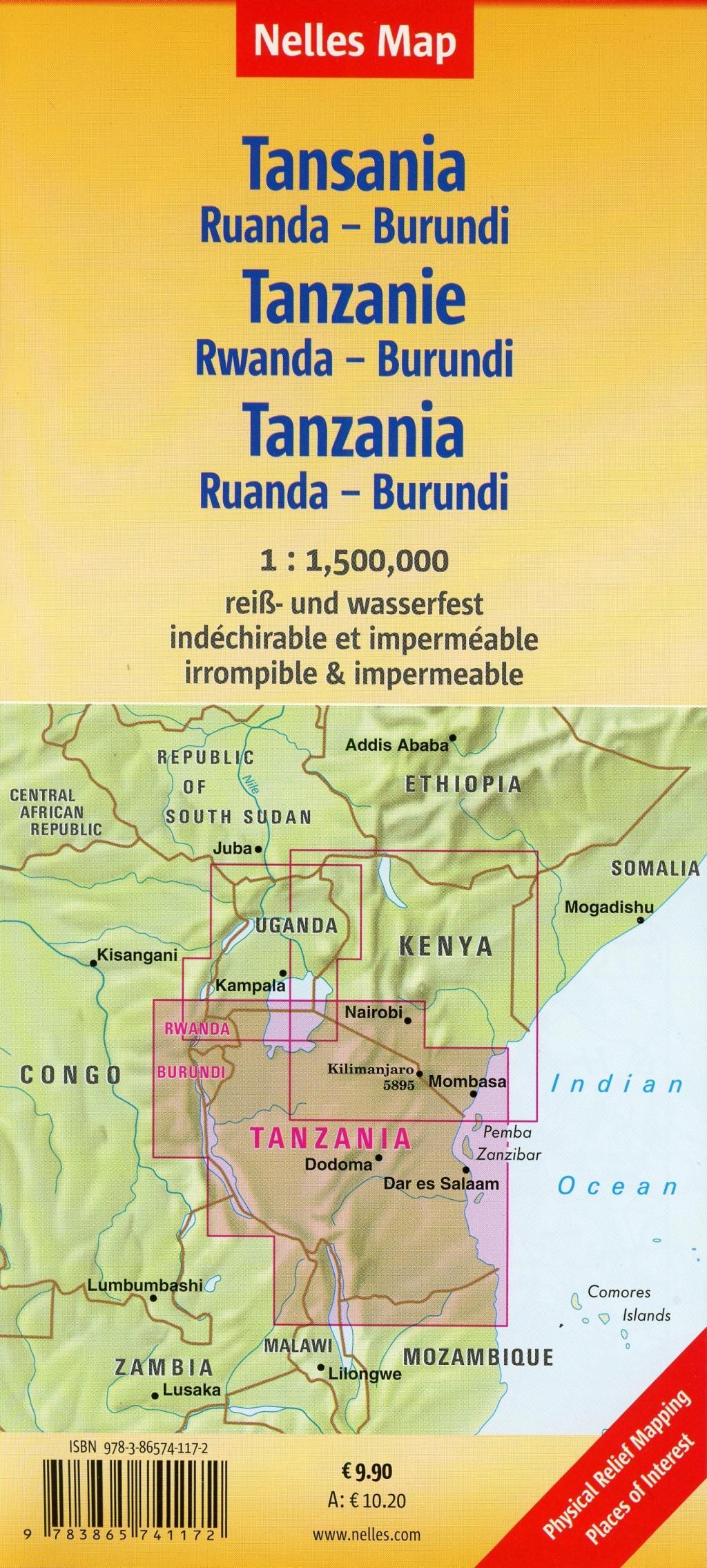 Beispielinhalt (Bild) Nelles Map Tanzania - Rwanda - Burundi 1:1 500 000