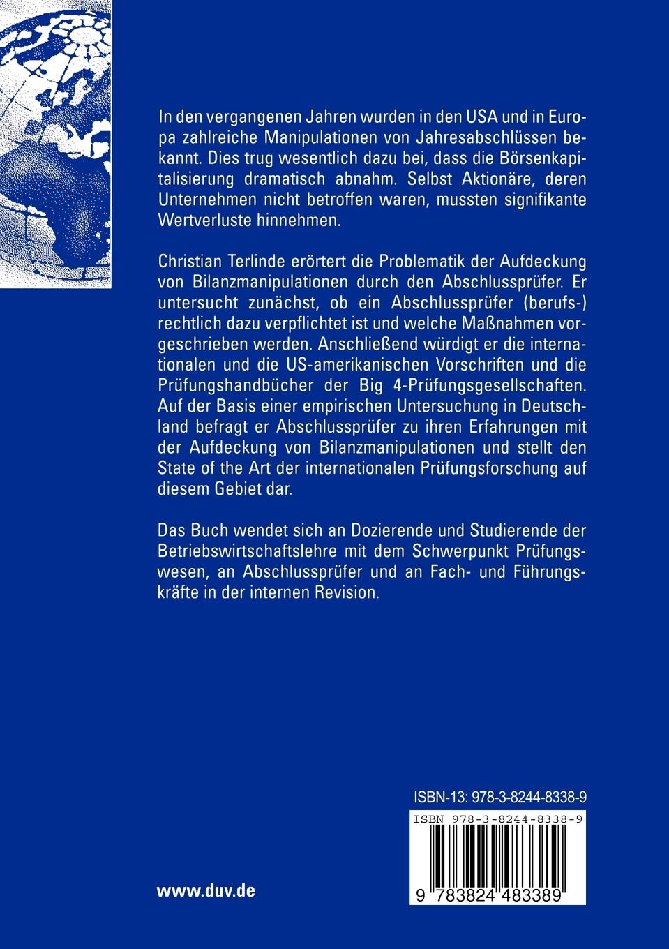 Rückseitencover Aufdeckung von Bilanzmanipulationen in der deutschen Prüfungspraxis
