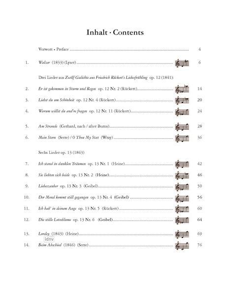 Beispielinhalt (Bild) Clara Schumann Anniversary Songbook (High Voice)