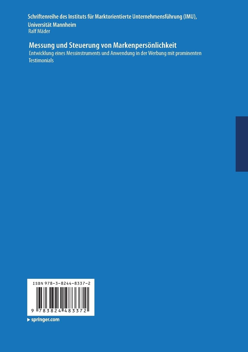 Rückseitencover Messung und Steuerung von Markenpersönlichkeit