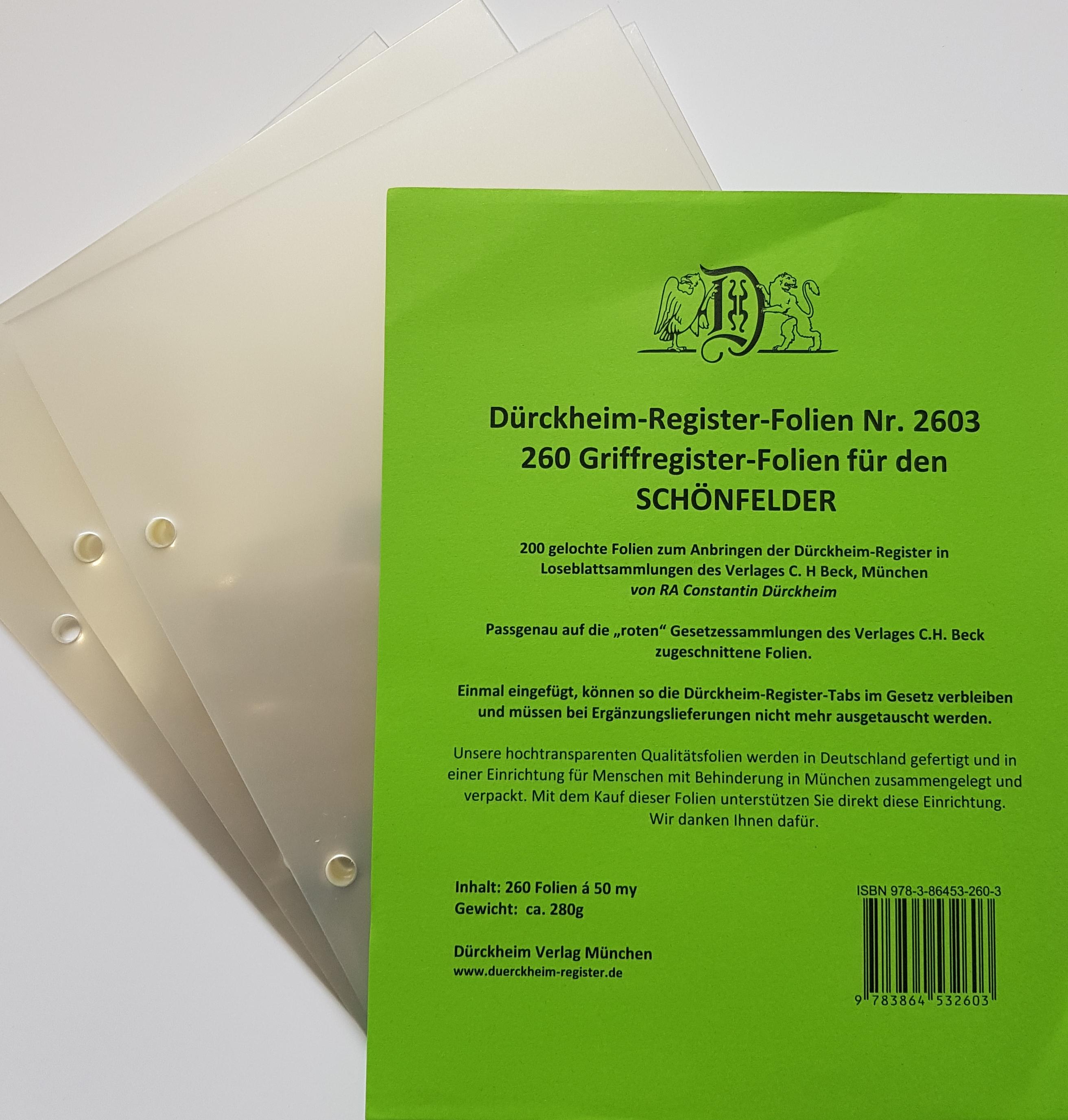 Vorderes Coverbild 260 DürckheimRegister® -FOLIEN zum Einheften und Unterteilen der Gesetzessammlungen
