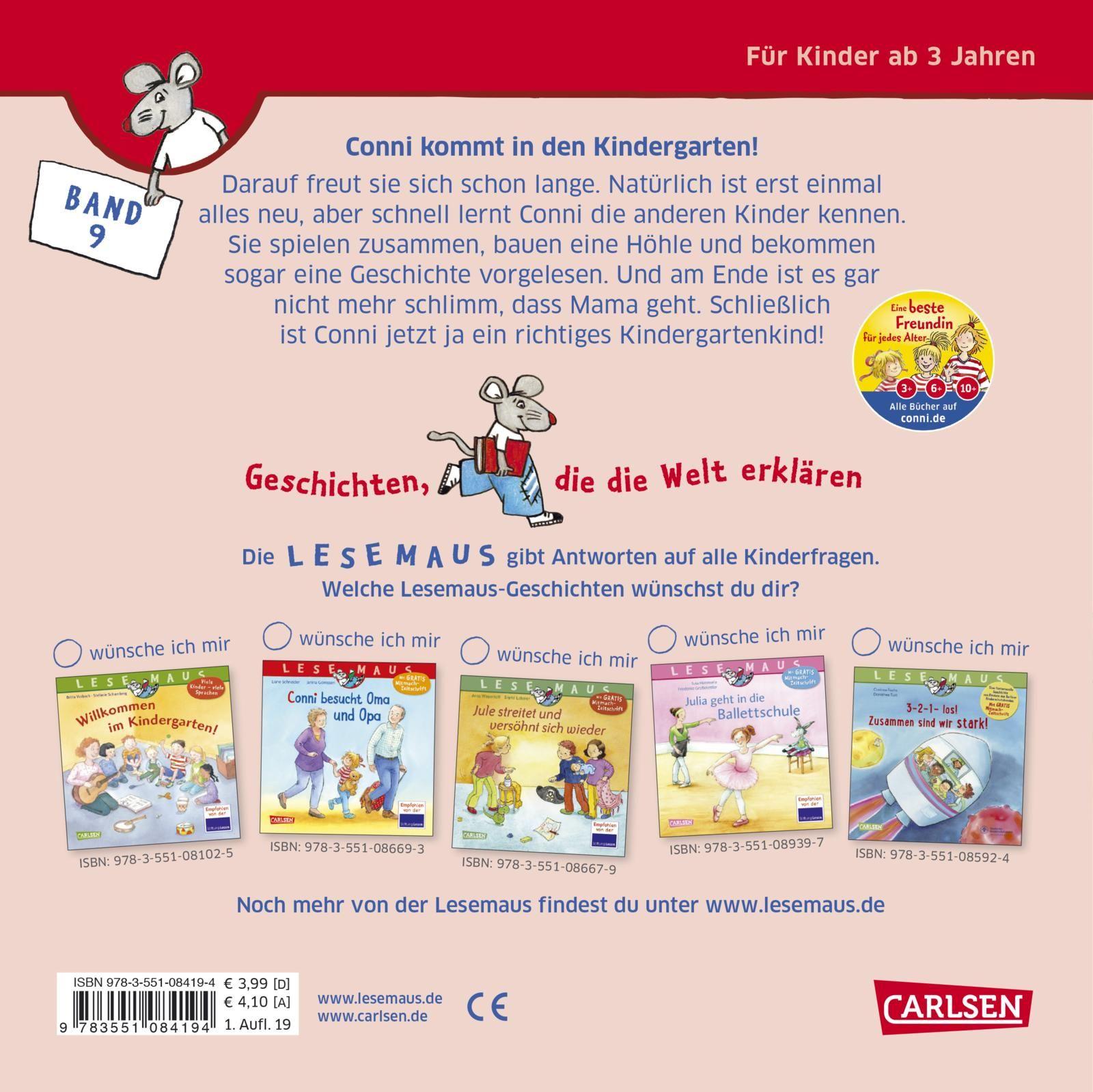 Rückseitencover LESEMAUS 9: Conni kommt in den Kindergarten (Neuausgabe)