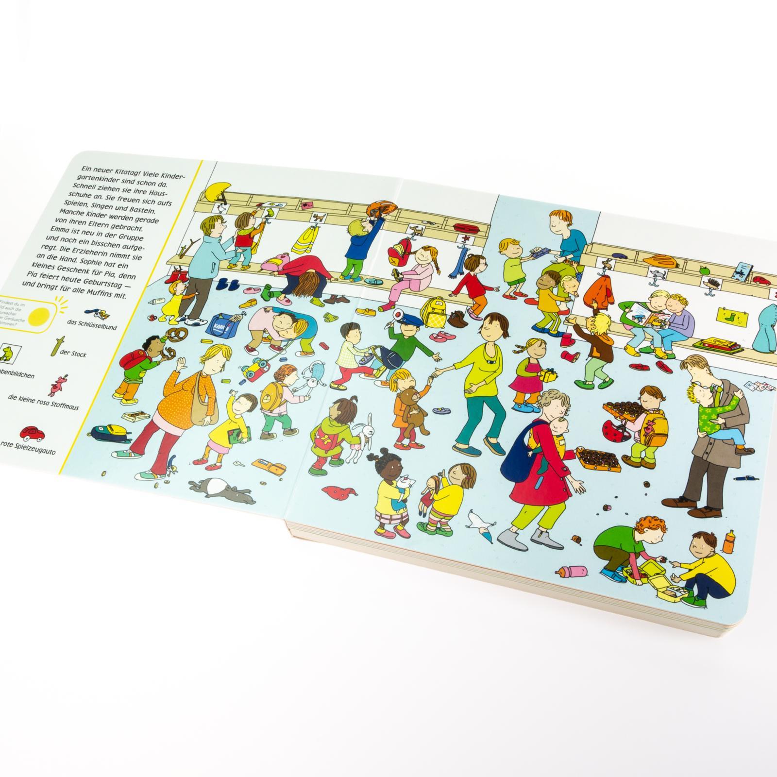 Beispielinhalt (Bild) Hör mal (Soundbuch): Wimmelbuch: Im Kindergarten