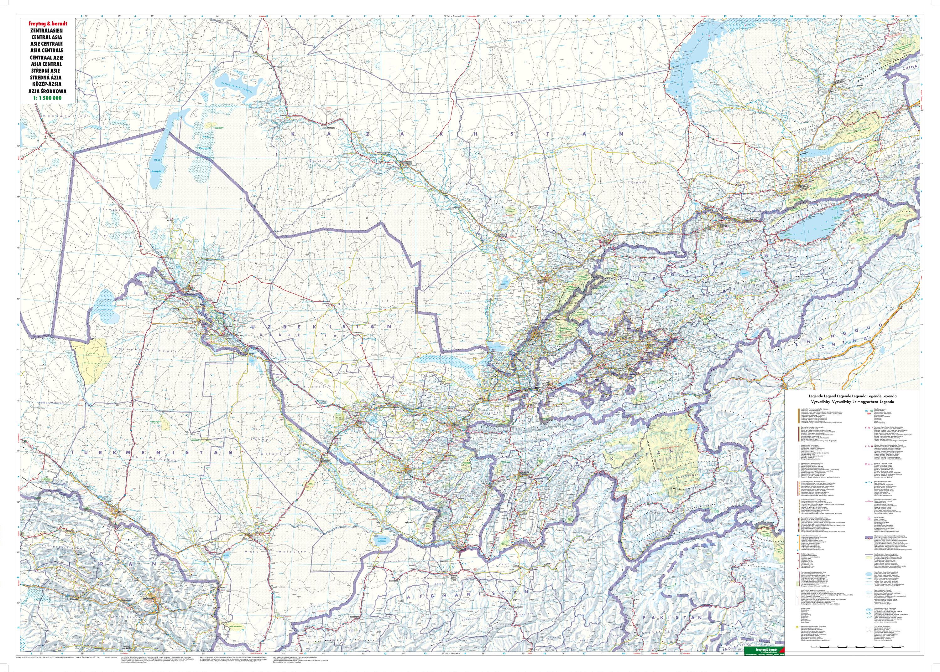 Beispielinhalt (Bild) Zentralasien - Kasachstan Süd - Kirgisistan - Tadschikistan -Turkmenistan - Usbekistan 1 : 1.500.000  Autokarte