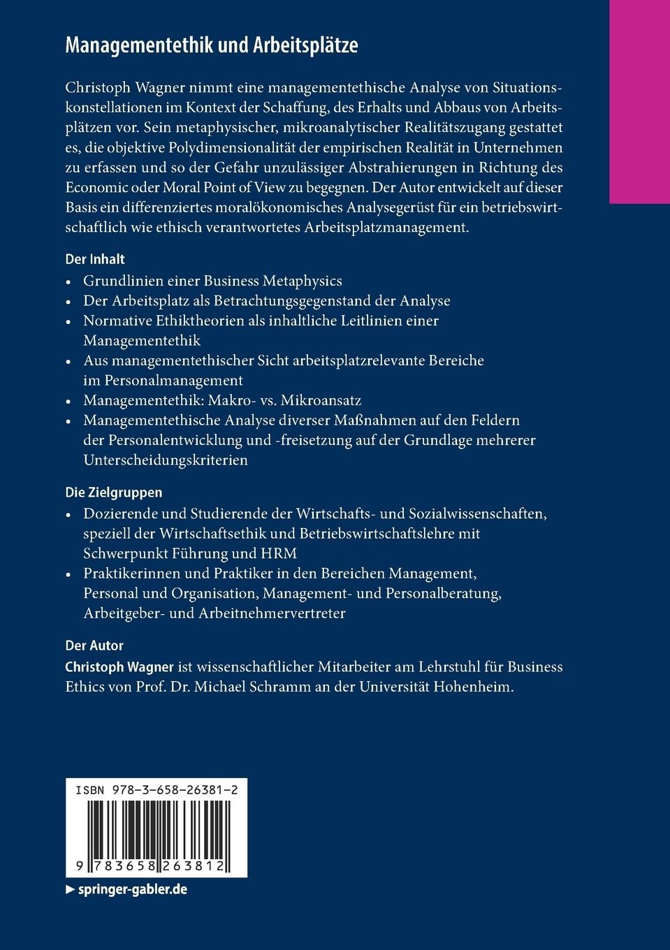 Rückseitencover Managementethik und Arbeitsplätze