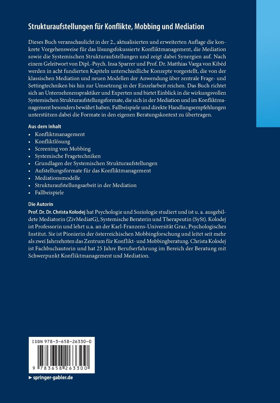 Rückseitencover Strukturaufstellungen für Konflikte, Mobbing und Mediation