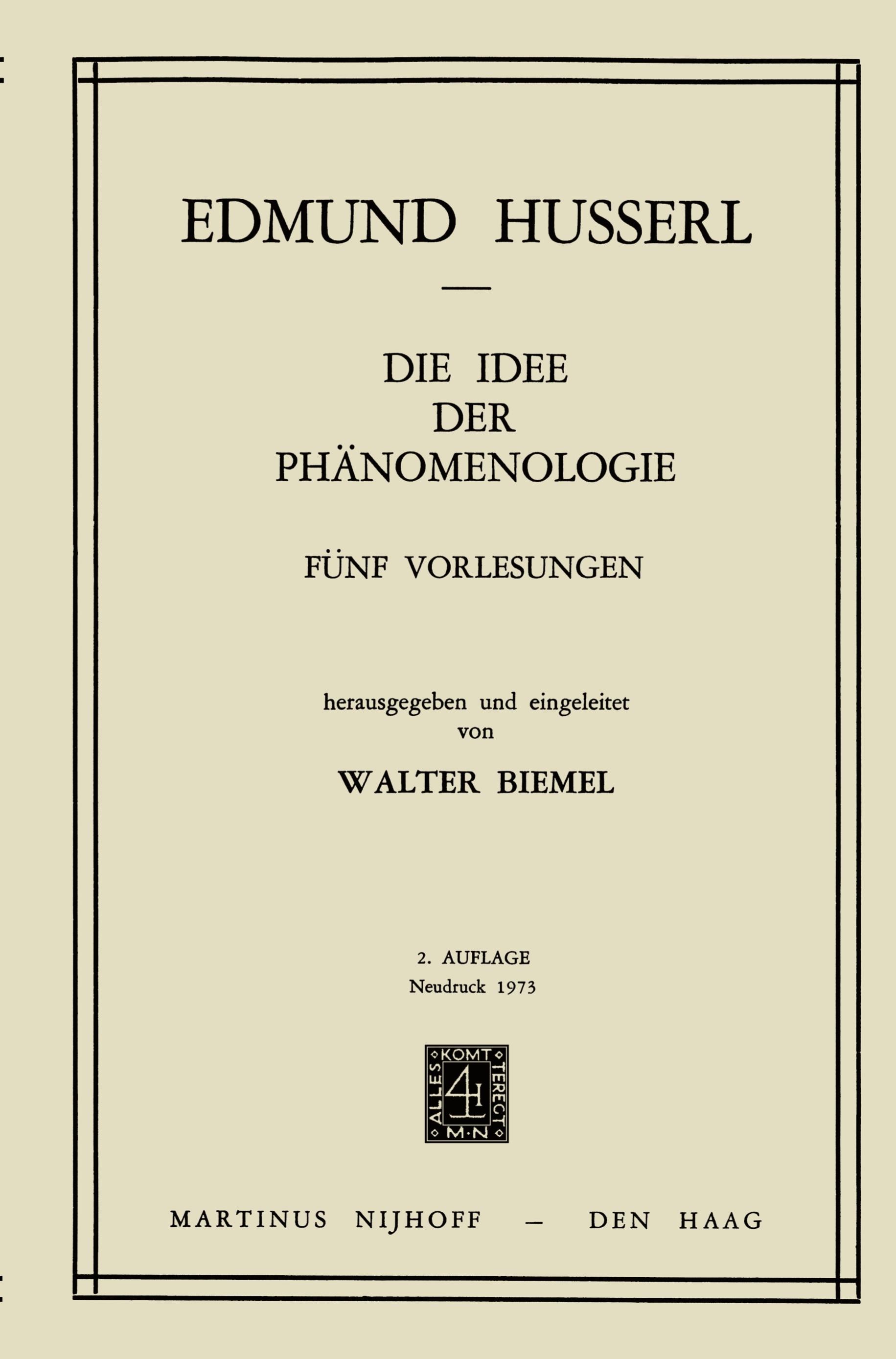 Vorderes Coverbild Die Idee der Phänomenologie