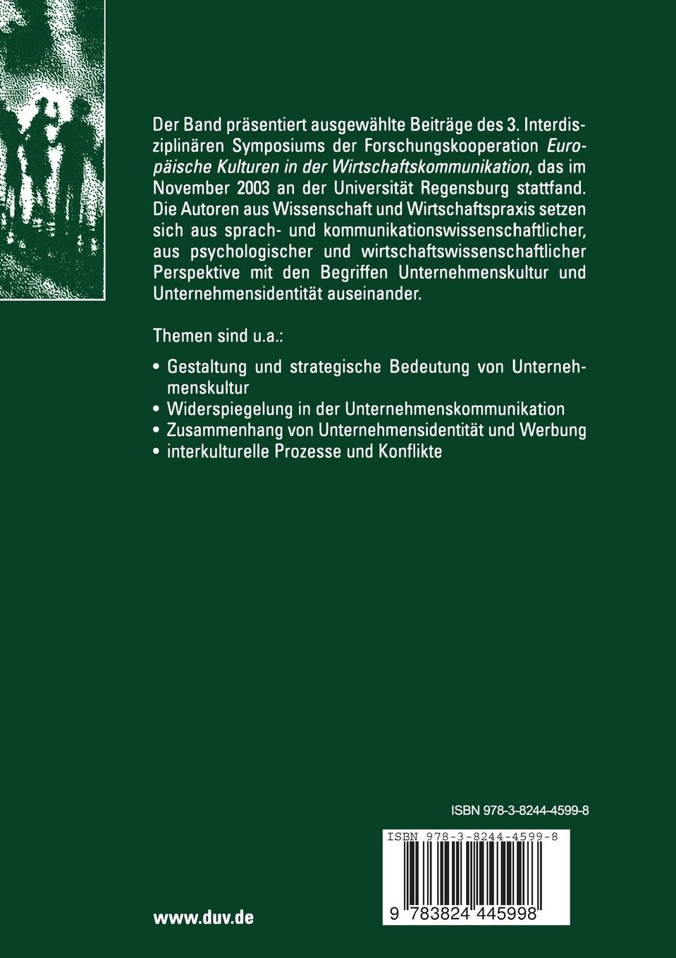 Rückseitencover Unternehmenskultur und Unternehmensidentität