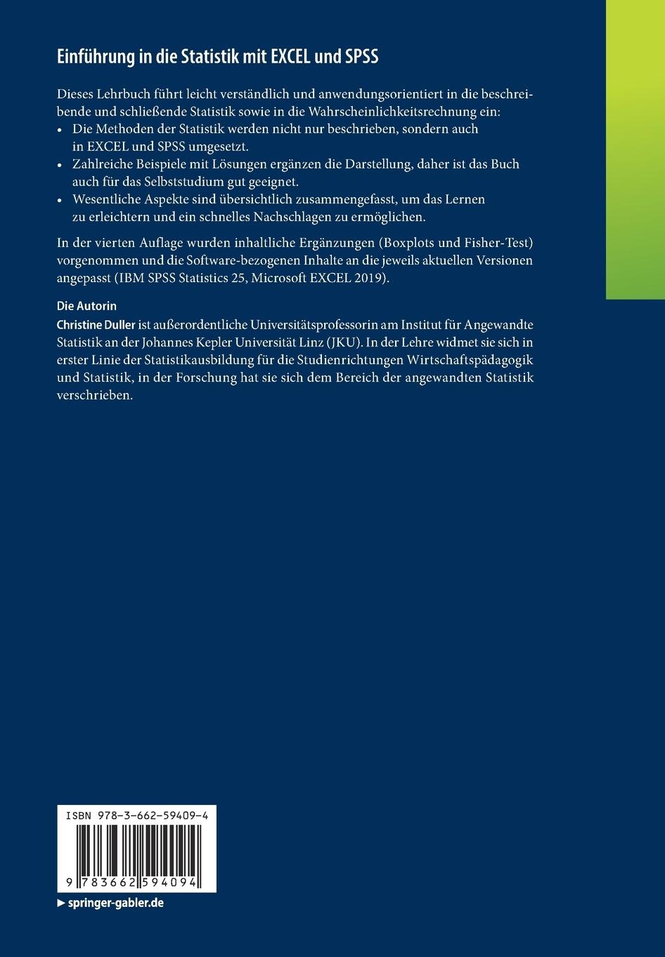 Rückseitencover Einführung in die Statistik mit EXCEL und SPSS