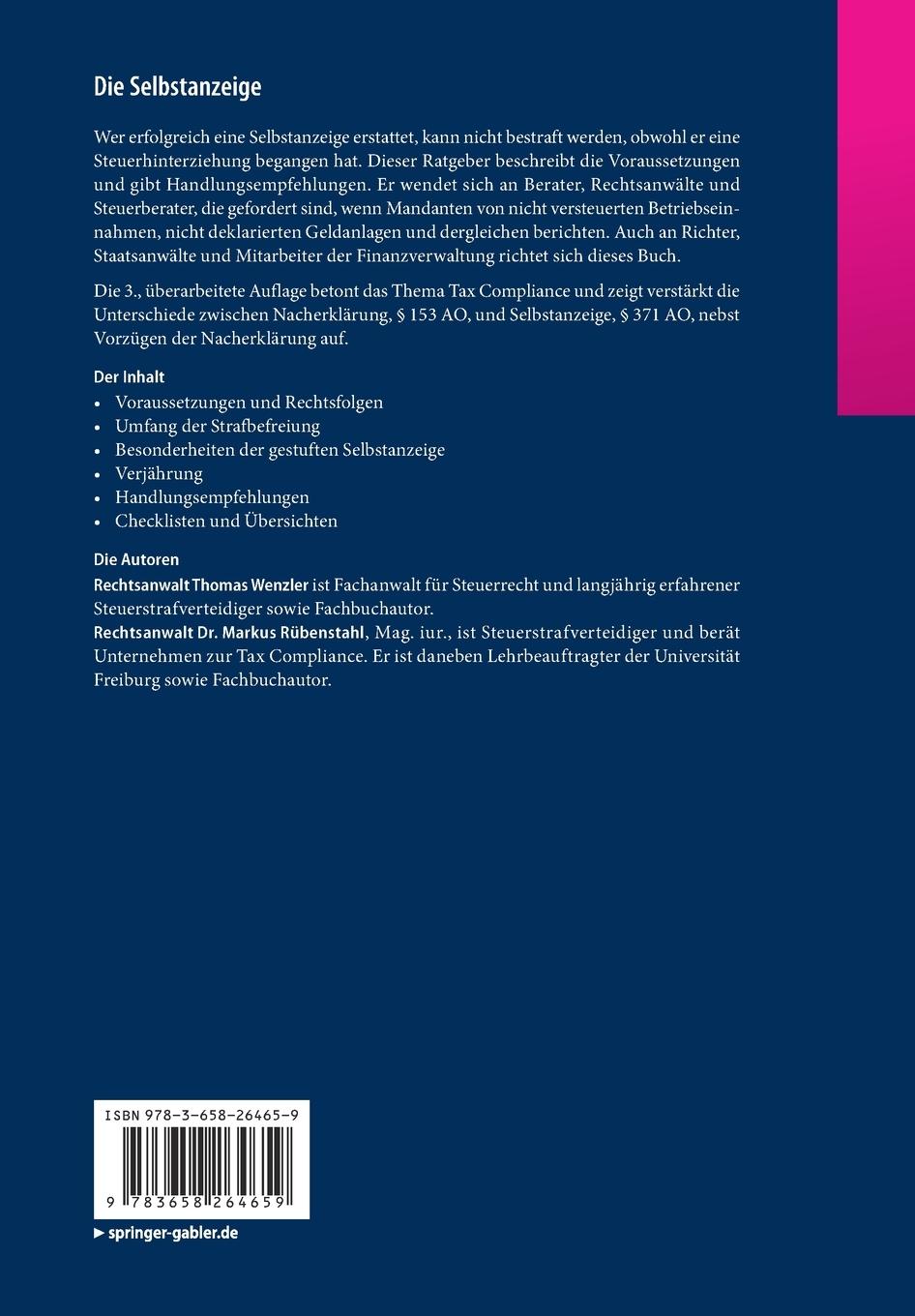 Rückseitencover Die Selbstanzeige
