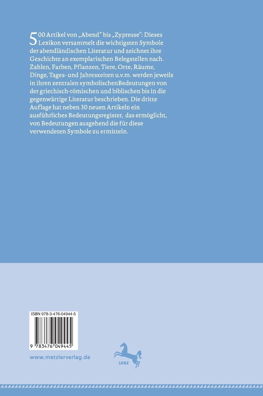 Rückseitencover Metzler Lexikon literarischer Symbole