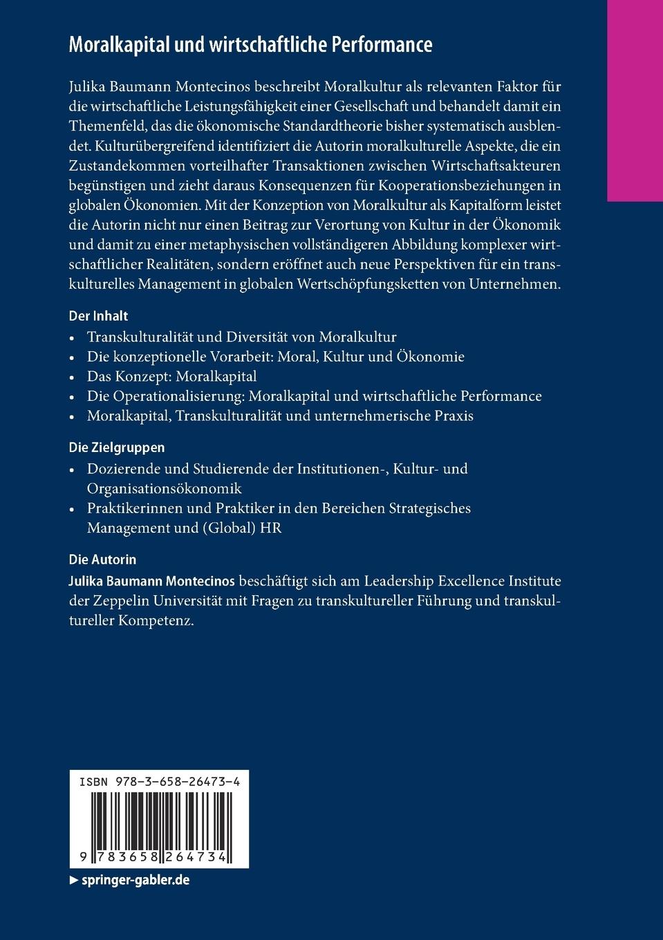 Rückseitencover Moralkapital und wirtschaftliche Performance