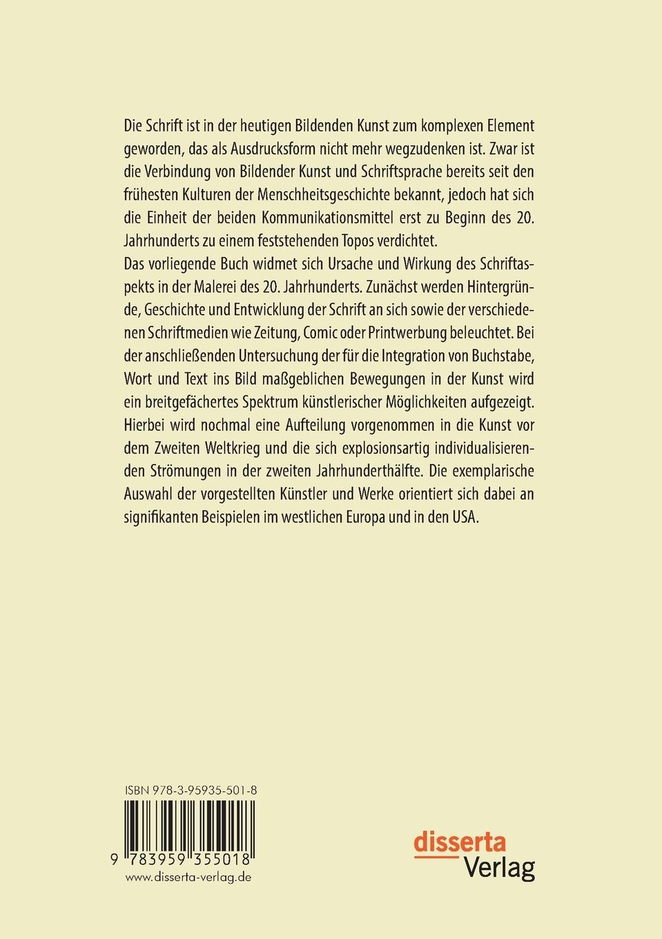 Rückseitencover Schrift als Kommunikationsmedium in der Malerei des 20. Jahrhunderts