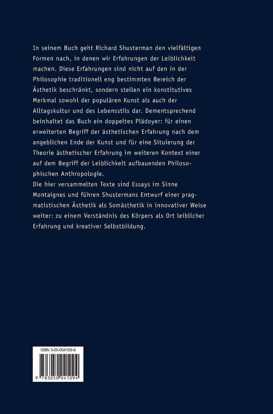 Rückseitencover Leibliche Erfahrung in Kunst und Lebensstil