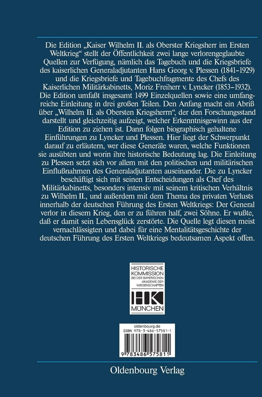 Rückseitencover Kaiser Wilhelm II. als Oberster Kriegsherr im Ersten Weltkrieg