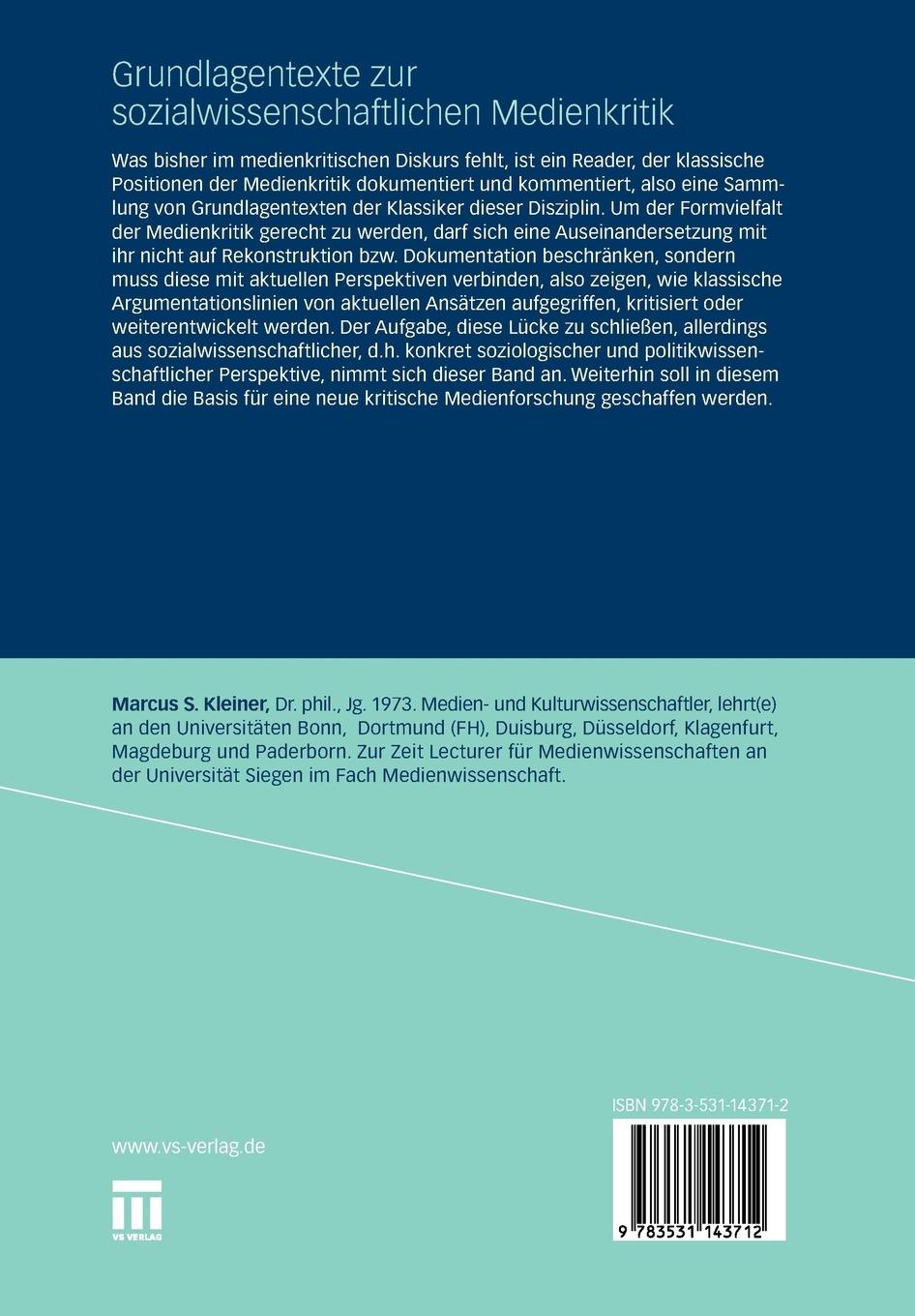 Rückseitencover Grundlagentexte zur sozialwissenschaftlichen Medienkritik