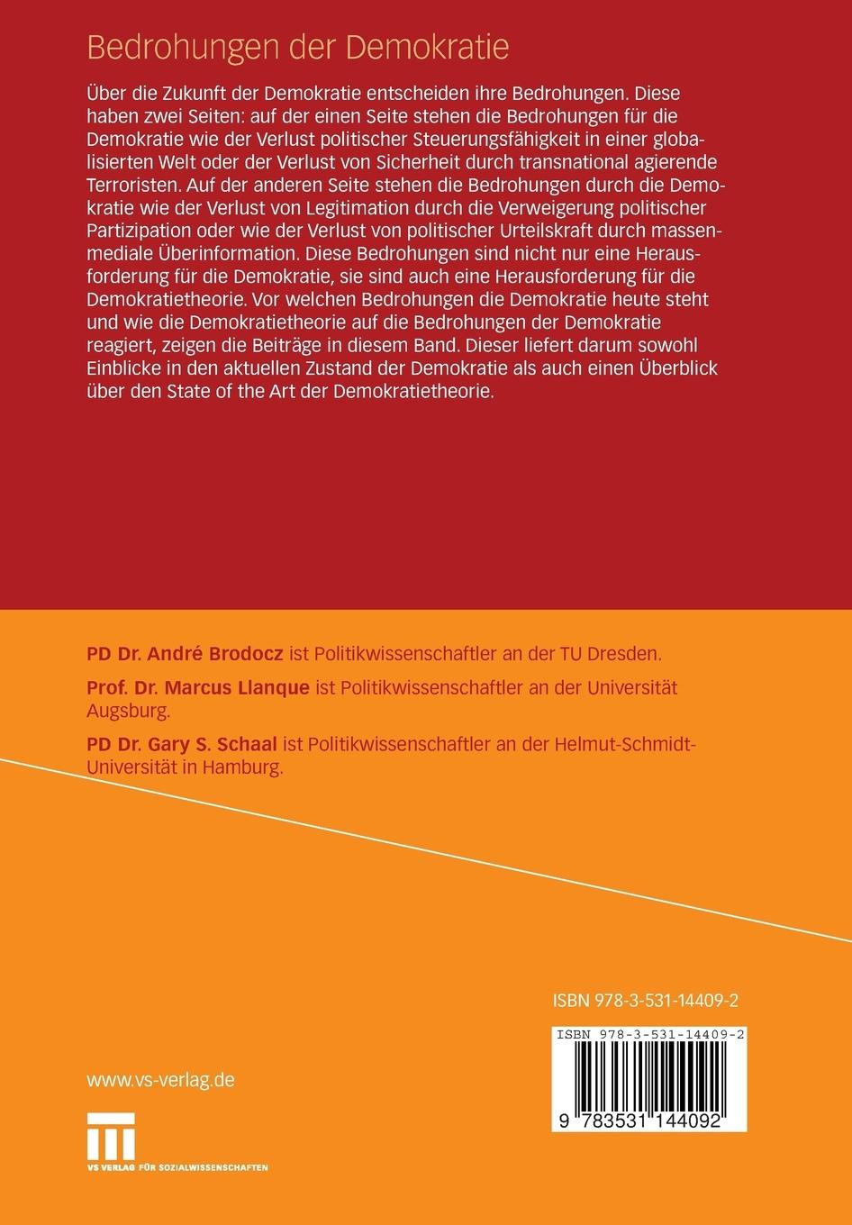 Rückseitencover Bedrohungen der Demokratie