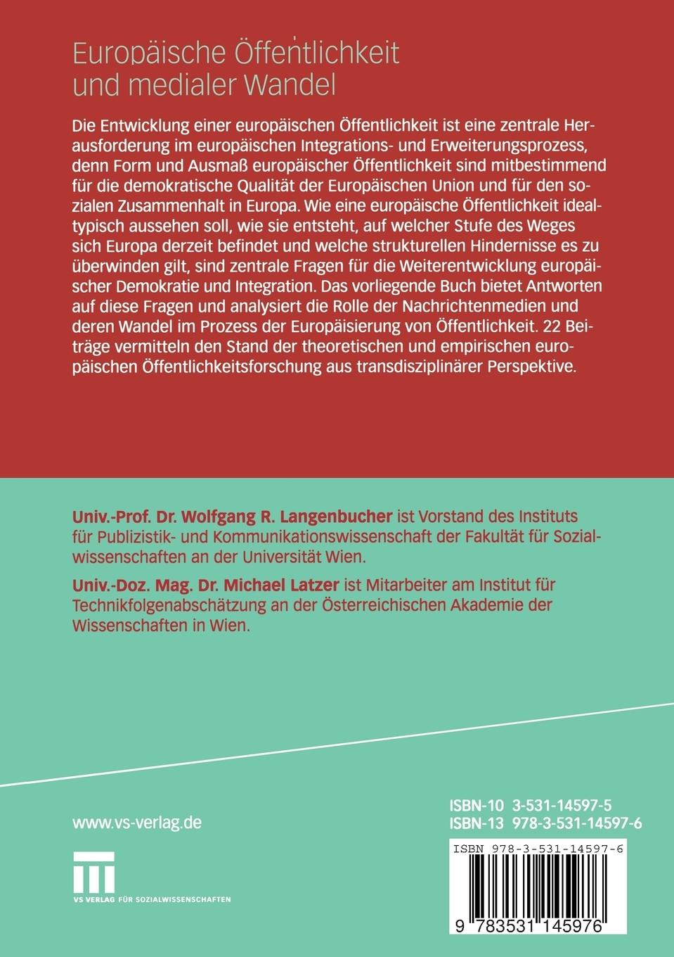 Rückseitencover Europäische Öffentlichkeit und medialer Wandel