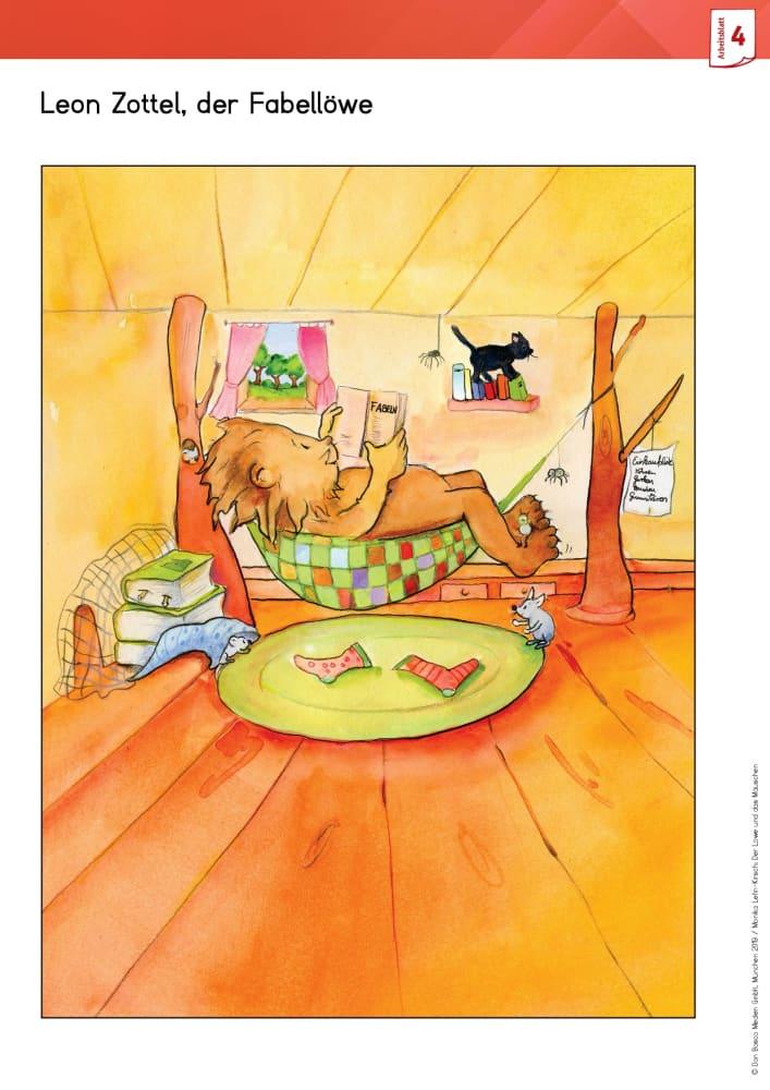 Beispielinhalt (Bild) Arbeitsmaterial Grundschule. Fabeln für den Deutschunterricht: Der Löwe und das Mäuschen. Eine Fabel von Äsop