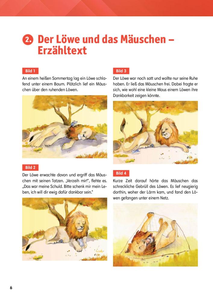Beispielinhalt (Bild) Arbeitsmaterial Grundschule. Fabeln für den Deutschunterricht: Der Löwe und das Mäuschen. Eine Fabel von Äsop